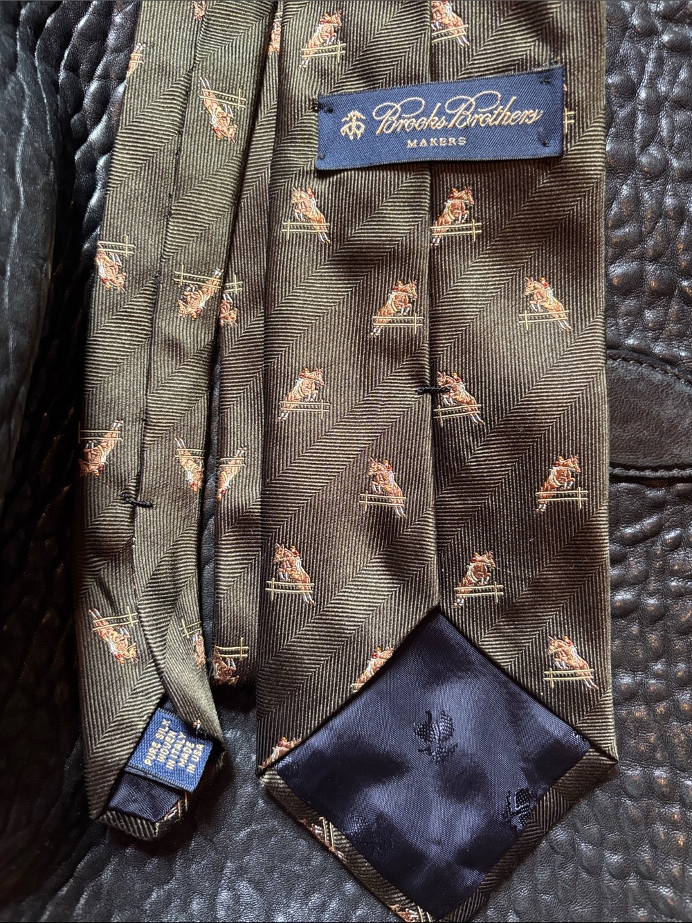 Brooks Brothers Black Silk Tie with Small Brown Pattern
